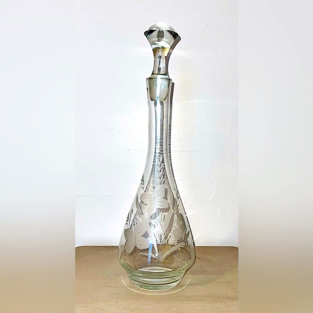 VTG MCM Frosted Butterfly Design Wine Decanter